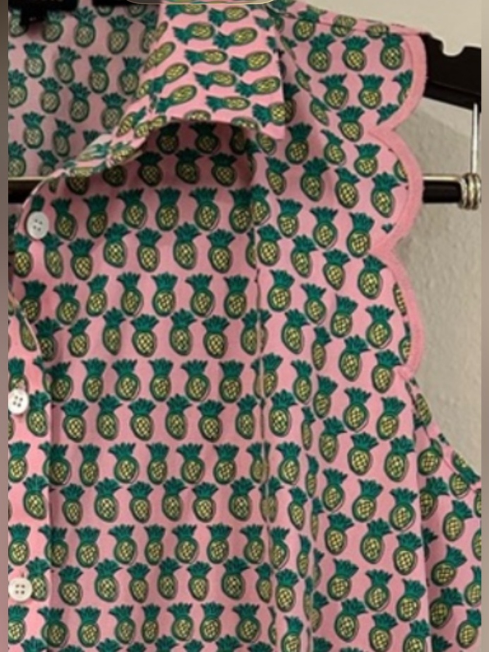 Talbots Sleeveless Pink Pineapple Print Button-Down Top size 12